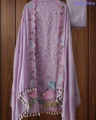 Mul Cotton Unstitched Suit Set with Parsi Embroidery & Scalloped Dupatta