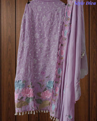 Mul Cotton Unstitched Suit Set with Parsi Embroidery & Scalloped Dupatta