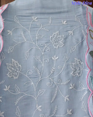 Mul Cotton Unstitched Suit Set with Parsi Embroidery & Scalloped Dupatta