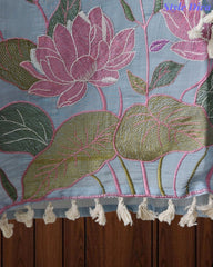 Mul Cotton Unstitched Suit Set with Parsi Embroidery & Scalloped Dupatta