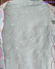 Mul Cotton Unstitched Suit Set with Parsi Embroidery & Scalloped Dupatta