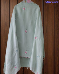 Mul Cotton Unstitched Suit Set with Parsi Embroidery & Scalloped Dupatta
