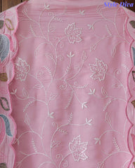 Mul Cotton Unstitched Suit Set with Parsi Embroidery & Scalloped Dupatta