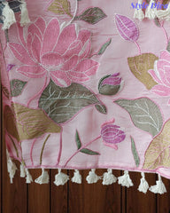 Mul Cotton Unstitched Suit Set with Parsi Embroidery & Scalloped Dupatta