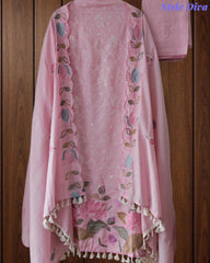 Mul Cotton Unstitched Suit Set with Parsi Embroidery & Scalloped Dupatta