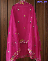 Mul Cotton Unstitched Suit Set with Pita Work, Embroidery & Scalloped Dupatta