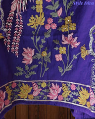 Mul Cotton Unstitched Suit Set with Pita Work, Embroidery & Scalloped Dupatta