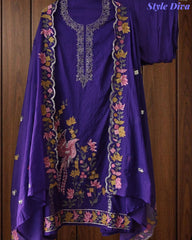 Mul Cotton Unstitched Suit Set with Pita Work, Embroidery & Scalloped Dupatta