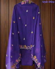 Mul Cotton Unstitched Suit Set with Pita Work, Embroidery & Scalloped Dupatta