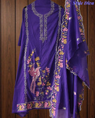 Mul Cotton Unstitched Suit Set with Pita Work, Embroidery & Scalloped Dupatta