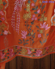Mul Cotton Unstitched Suit Set with Pita Work, Embroidery & Scalloped Dupatta