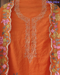 Mul Cotton Unstitched Suit Set with Pita Work, Embroidery & Scalloped Dupatta