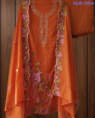 Mul Cotton Unstitched Suit Set with Pita Work, Embroidery & Scalloped Dupatta