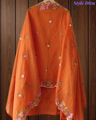 Mul Cotton Unstitched Suit Set with Pita Work, Embroidery & Scalloped Dupatta