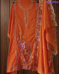 Mul Cotton Unstitched Suit Set with Pita Work, Embroidery & Scalloped Dupatta