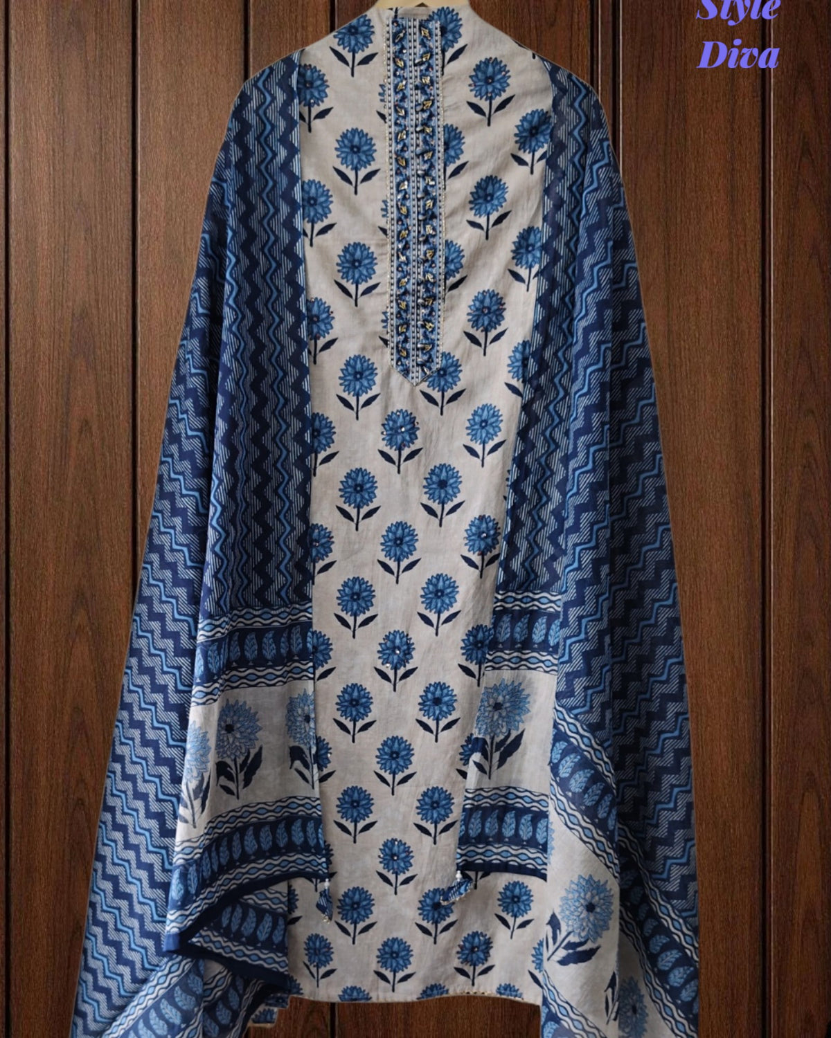 Cotton Digital Print – Unstitched Suit with Cut-Dana and Sequin Highlighting