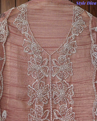 Premium Crushed Tissue Unstitched Suit with Pearl, Cut-Dana Work & Scalloped Edges