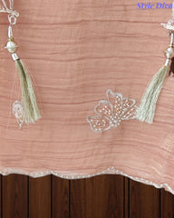 Premium Crushed Tissue Unstitched Suit with Pearl, Cut-Dana Work & Scalloped Edges