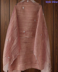 Premium Crushed Tissue Unstitched Suit with Pearl, Cut-Dana Work & Scalloped Edges