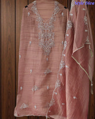 Premium Crushed Tissue Unstitched Suit with Pearl, Cut-Dana Work & Scalloped Edges