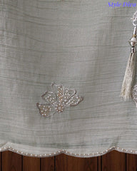 Premium Crushed Tissue Unstitched Suit with Pearl, Cut-Dana Work & Scalloped Edges