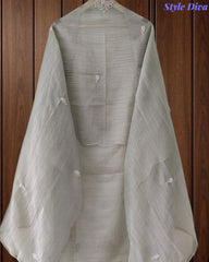 Premium Crushed Tissue Unstitched Suit with Pearl, Cut-Dana Work & Scalloped Edges