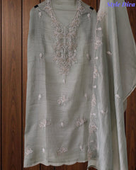 Premium Crushed Tissue Unstitched Suit with Pearl, Cut-Dana Work & Scalloped Edges