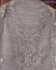 Premium Crushed Tissue Unstitched Suit with Pearl, Cut-Dana Work & Scalloped Edges