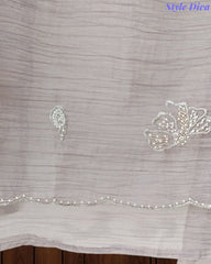 Premium Crushed Tissue Unstitched Suit with Pearl, Cut-Dana Work & Scalloped Edges