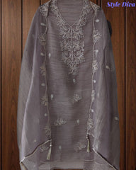 Premium Crushed Tissue Unstitched Suit with Pearl, Cut-Dana Work & Scalloped Edges