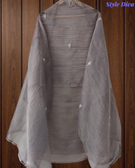 Premium Crushed Tissue Unstitched Suit with Pearl, Cut-Dana Work & Scalloped Edges