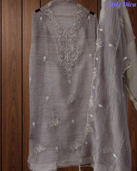Premium Crushed Tissue Unstitched Suit with Pearl, Cut-Dana Work & Scalloped Edges