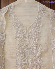 Premium Crushed Tissue Unstitched Suit with Pearl, Cut-Dana Work & Scalloped Edges
