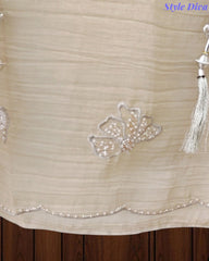Premium Crushed Tissue Unstitched Suit with Pearl, Cut-Dana Work & Scalloped Edges