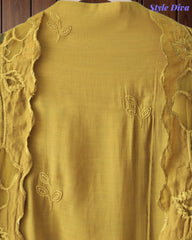Mul Cotton Unstitched Suit Set with Laser Cut Embroidery & Crochet Lace Dupatta