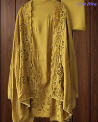 Mul Cotton Unstitched Suit Set with Laser Cut Embroidery & Crochet Lace Dupatta