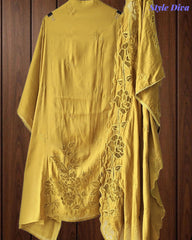 Mul Cotton Unstitched Suit Set with Laser Cut Embroidery & Crochet Lace Dupatta
