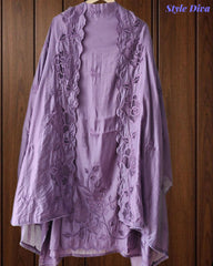 Mul Cotton Unstitched Suit Set with Laser Cut Embroidery & Crochet Lace Dupatta