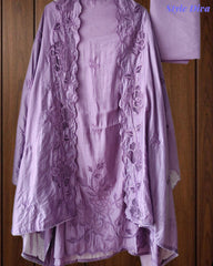 Mul Cotton Unstitched Suit Set with Laser Cut Embroidery & Crochet Lace Dupatta
