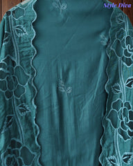 Mul Cotton Unstitched Suit Set with Laser Cut Embroidery & Crochet Lace Dupatta
