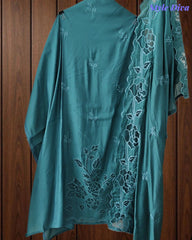 Mul Cotton Unstitched Suit Set with Laser Cut Embroidery & Crochet Lace Dupatta