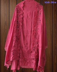 Mul Cotton Unstitched Suit Set with Laser Cut Embroidery & Crochet Lace Dupatta