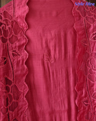 Mul Cotton Unstitched Suit Set with Laser Cut Embroidery & Crochet Lace Dupatta