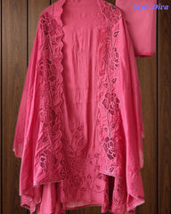 Mul Cotton Unstitched Suit Set with Laser Cut Embroidery & Crochet Lace Dupatta