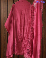 Mul Cotton Unstitched Suit Set with Laser Cut Embroidery & Crochet Lace Dupatta