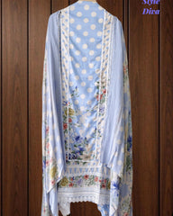Pure Cotton Polka Printed Unstitched Suit with Mul Cotton Dupatta & Crochet Lacing