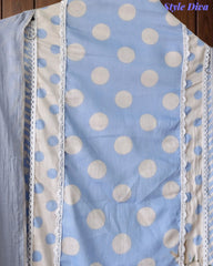 Pure Cotton Polka Printed Unstitched Suit with Mul Cotton Dupatta & Crochet Lacing