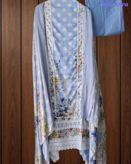 Pure Cotton Polka Printed Unstitched Suit with Mul Cotton Dupatta & Crochet Lacing