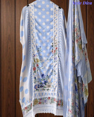 Pure Cotton Polka Printed Unstitched Suit with Mul Cotton Dupatta & Crochet Lacing
