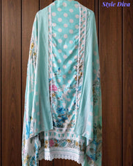 Pure Cotton Polka Printed Unstitched Suit with Mul Cotton Dupatta & Crochet Lacing